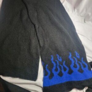 Vintage Hot Topic Knit Scarf – Black/Blue Flame – 50" x 8"